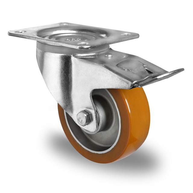 Swivel Castor with Total Brake Ø 125 mm Series AAU5 Double Ball Bearing Big Plate Housing