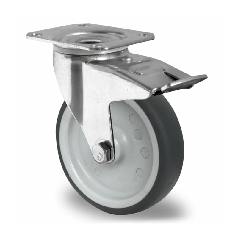 Swivel Castor with Total Brake Ø 80 mm Series P2W2 Plain Bearing