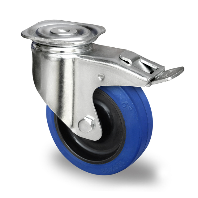 Bolt Hole Swivel Castor with Plate And Total Brake Ø 100 mm Series L4E1 Roller Bearing