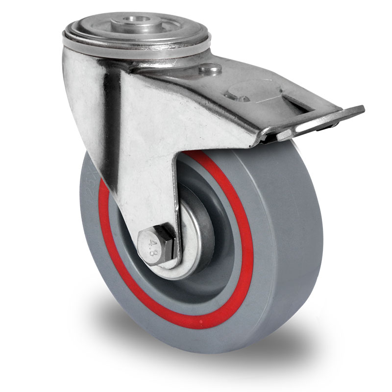 Bolt Hole Swivel Castor with Total Brake Ø 125 mm Series T6P2 Roller Bearing