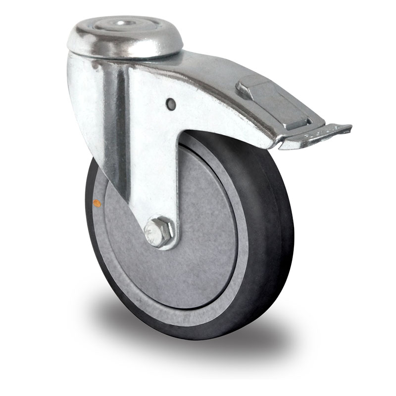 Bolt Hole Swivel Castor with Total Brake Ø 125 mm Series P2T2 (antistatic) Ball Bearing