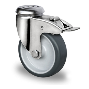 Bolt Hole Swivel Castor with Total Brake Ø 75 mm Series P2T2 Plain Bearing Stainless Steel