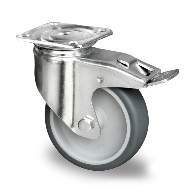 Bolt Hole Swivel Castor with Plate And Total Brake Ø 100 mm Series P2A2 Plain Bearing