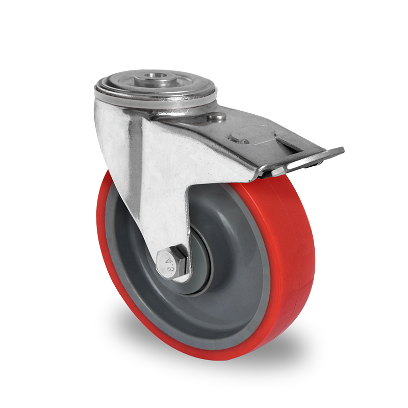Bolt Hole Swivel Castor with Total Brake Ø 160 mm Series N2U6 Single Ball Bearing