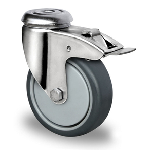Bolt Hole Swivel Castor with Total Brake Ø 75 mm Series P2T2 Ball Bearing Stainless Steel