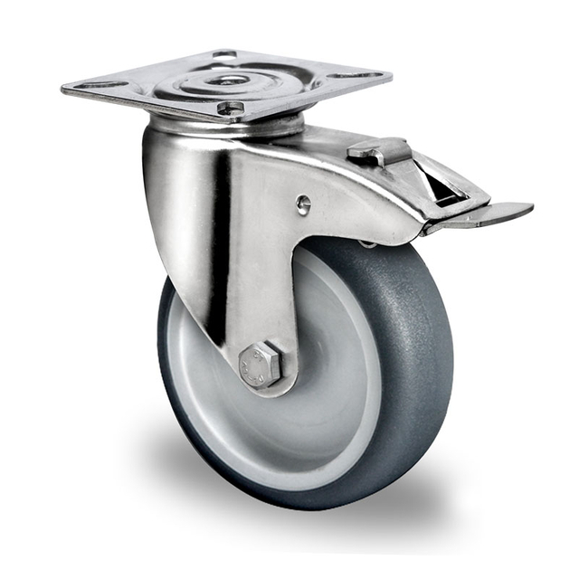 Swivel Castor with Total Brake Ø 75 mm Series P2T2 Plain Bearing Stainless Steel
